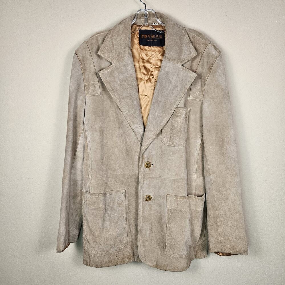 70s Suede Leather Blazer Jacket Men 42L Vintage Sportcoat Seville Western Safari
